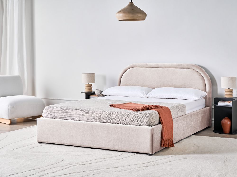 Lit ottoman QUILLIEN Tissu chenille Taupe 140 x 200 cm