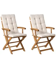 Set of 2 Garden Chairs with Cushions MAUI PREMIUM Acacia Wood Light Beige_990905