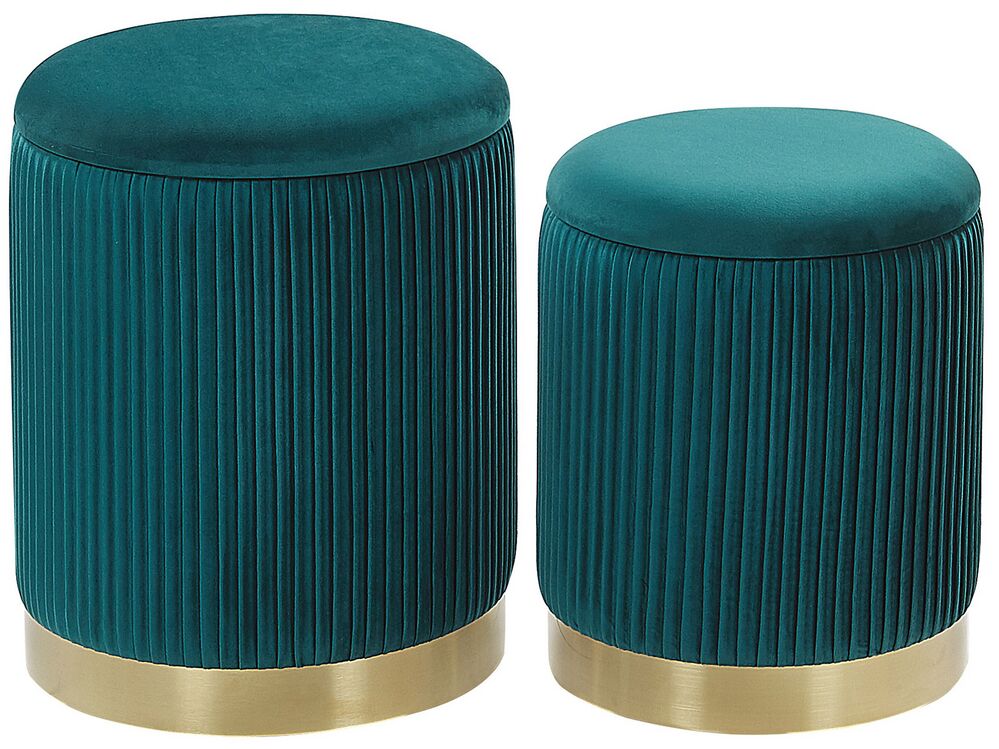 Set di 2 pouf contenitore MIRAMAR Velluto Foglia di tè