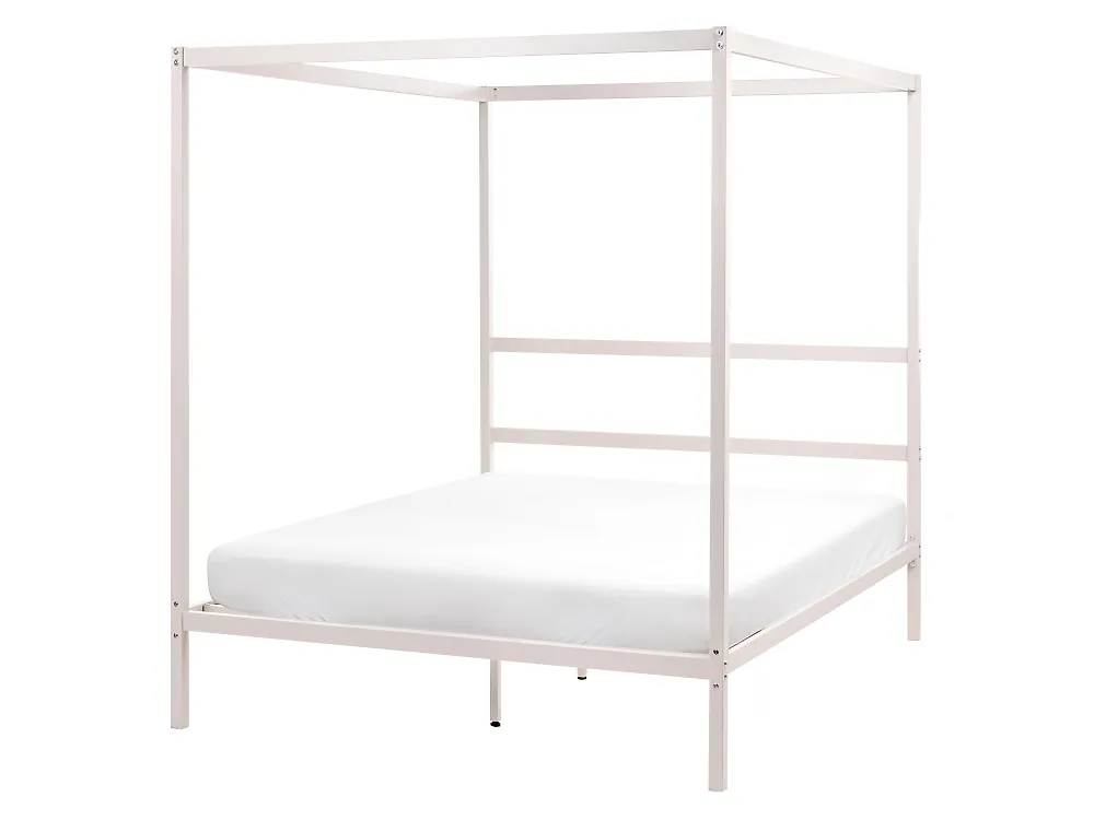 Four Poster Bed Metal LESTARDS 140 x 200 cm (EU Double) Light Beige