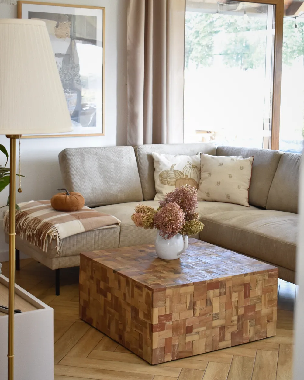 Corner Sofa 4 Seater BREDA Corduroy Beige Right Hand_1031432