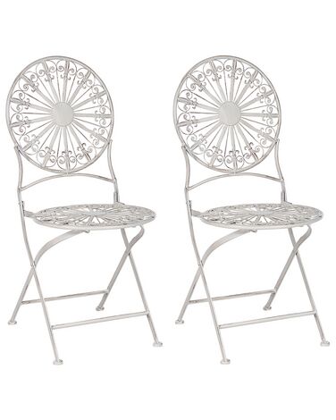 Set of 2 Metal Garden Folding Chairs Off-White SCAFA 