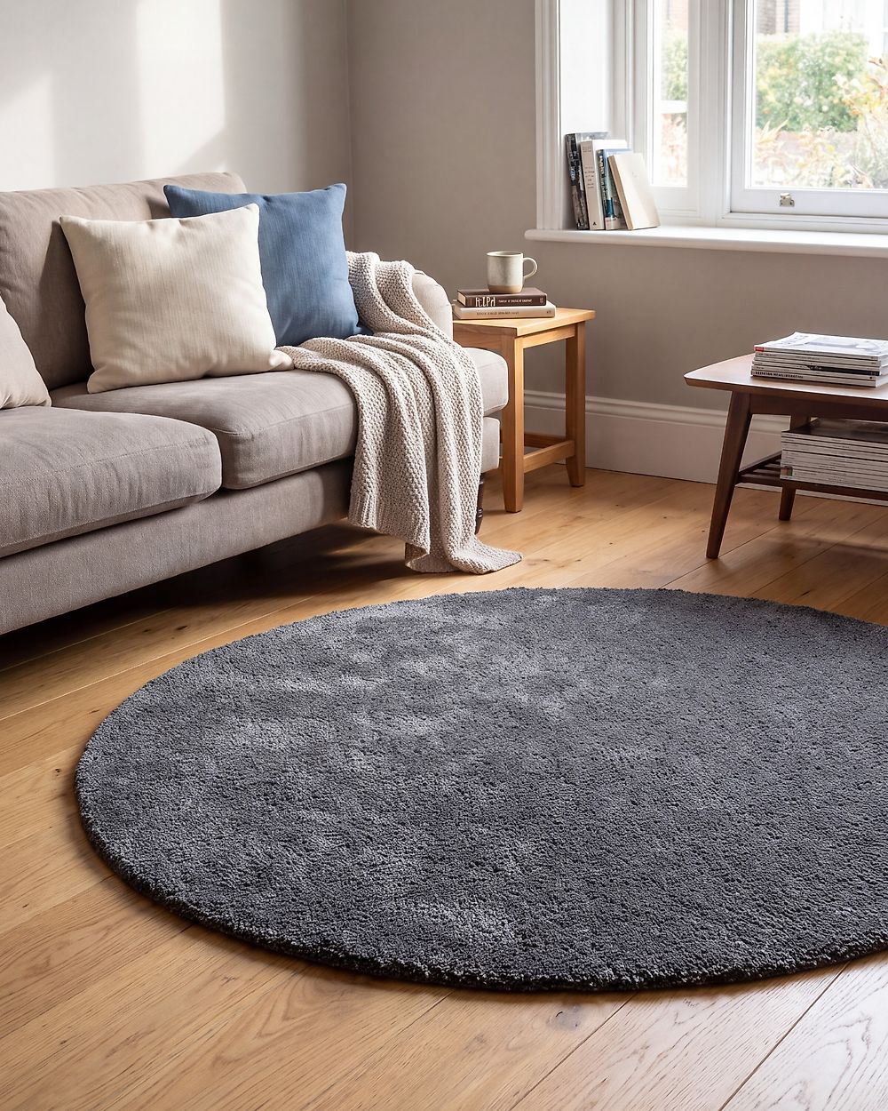 Shaggy Rug DEMRE Dark Grey ø 140 cm