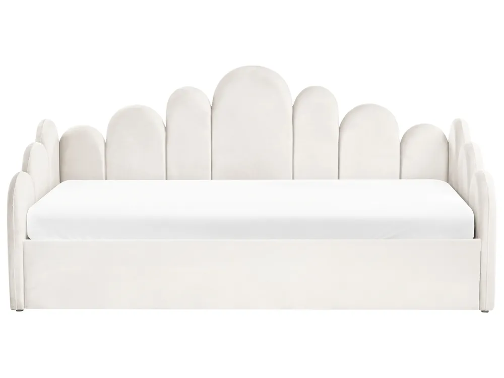 Ottoman Bed POLIGNAC Velvet Light Beige 90 x 200 cm (EU Single)_1081033