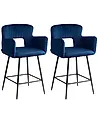 Set of 2 Bar Chairs SANILAC Velvet Navy Blue