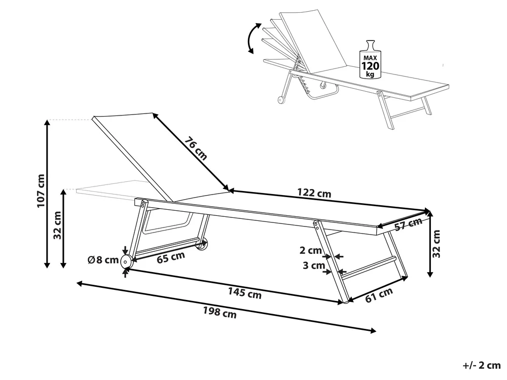 Sun Lounger PORTOFINO Reclining Metal Burgundy_804360