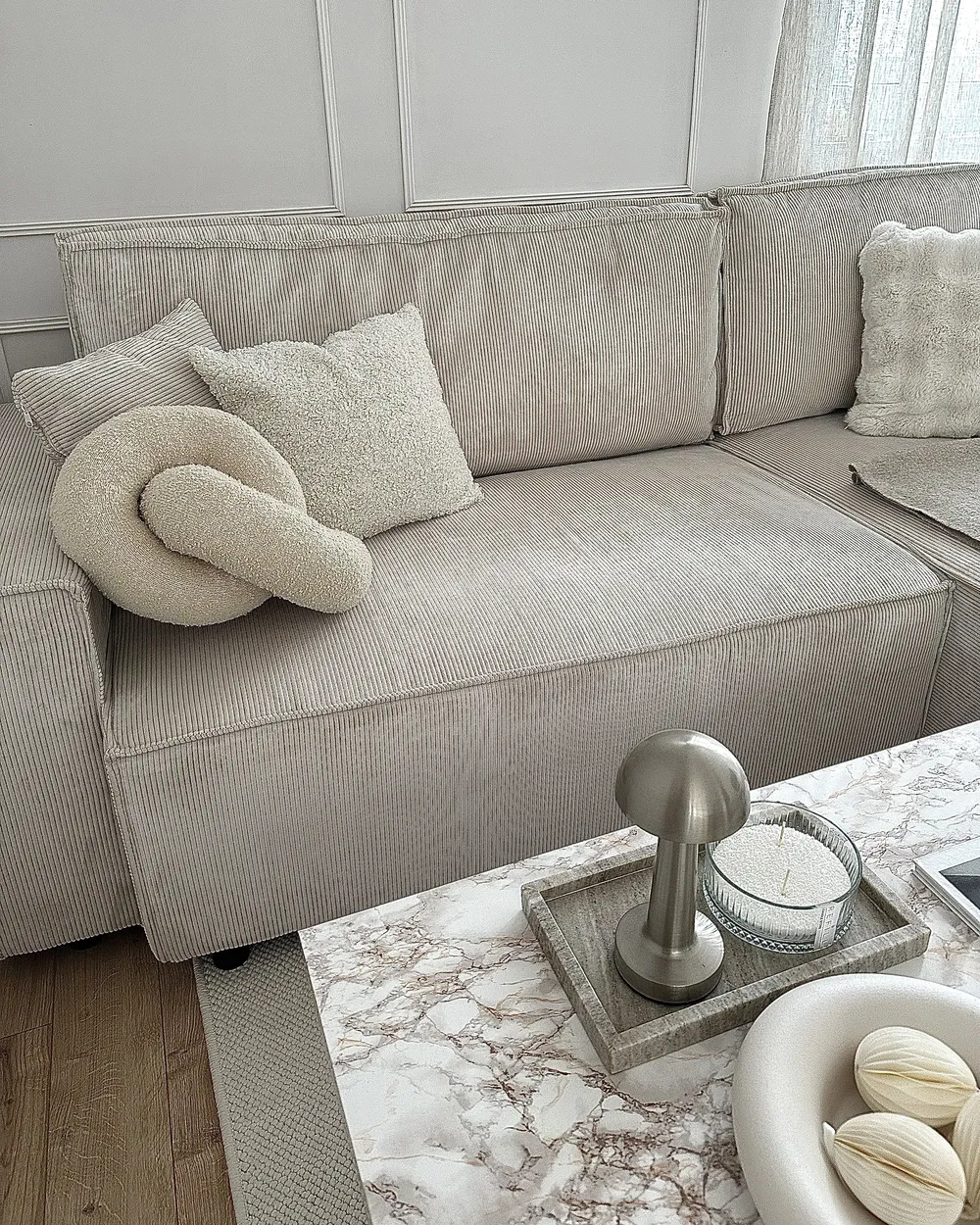 Corner Sofa Bed 3 Seater ABACKA Corduroy Off-White Left Hand_920238