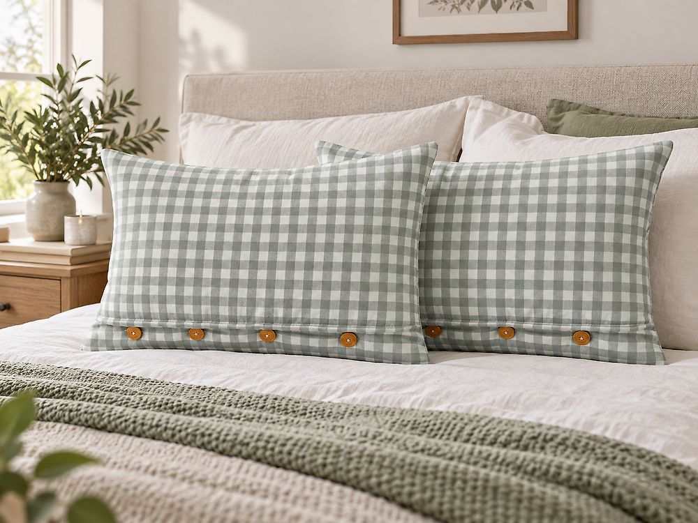 Set of 2 Decorative Cushions TALYA 40 x 60 cm Mint Green Checked