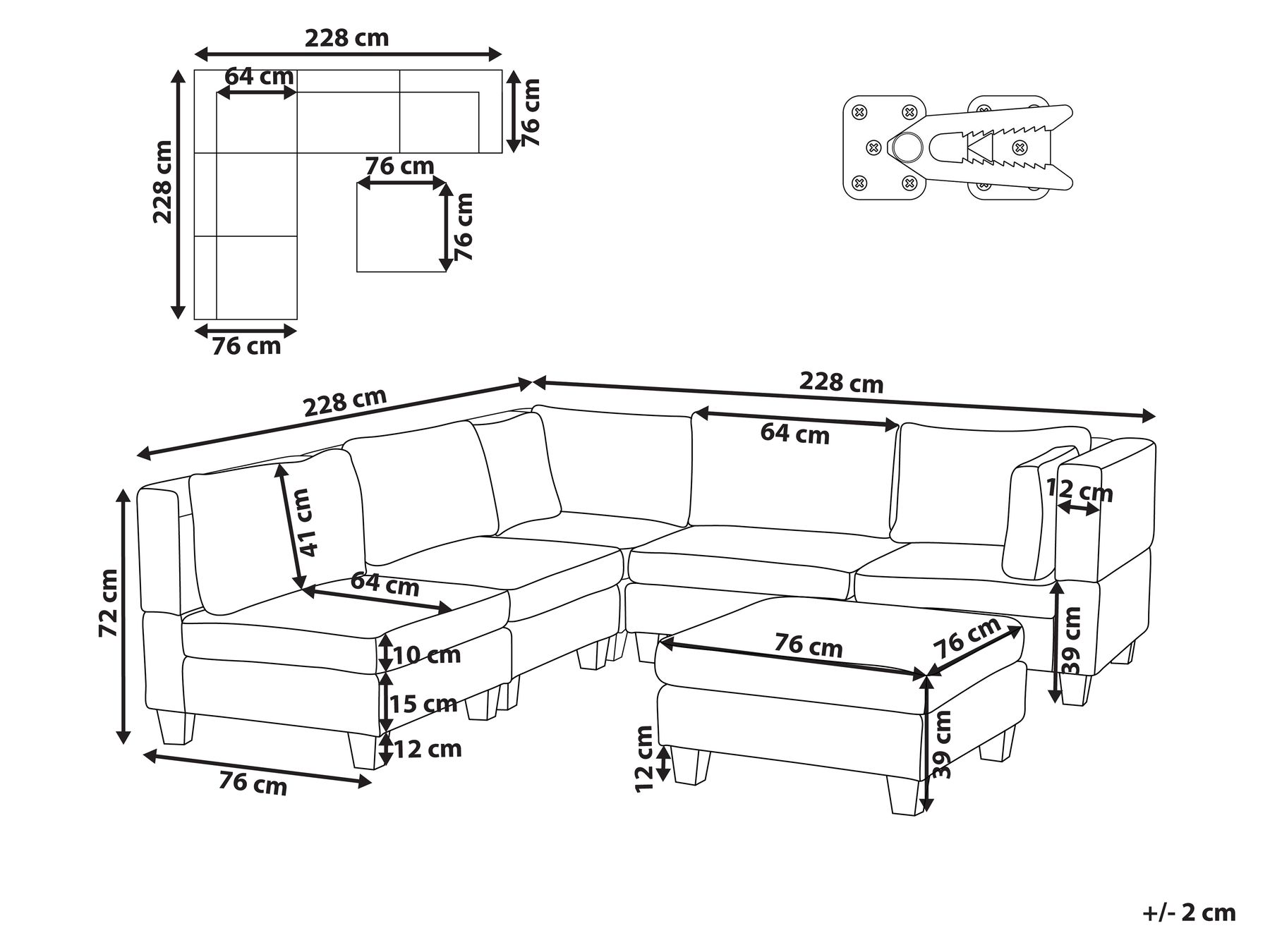 5 Seater Right Hand Modular Fabric Corner Sofa with Ottoman Blue UNSTAD_936519 5 Seater Right Hand Modular Fabric Corner Sofa with Ottoman Blue UNSTAD_936519