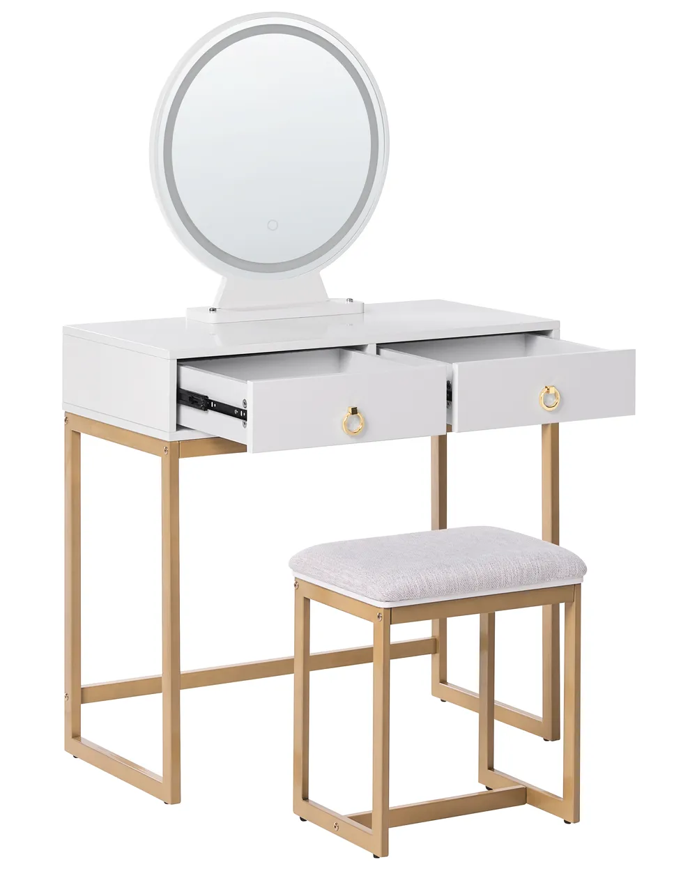 Toeletta con specchio e sgabello AUXON LED Bianco_1070396