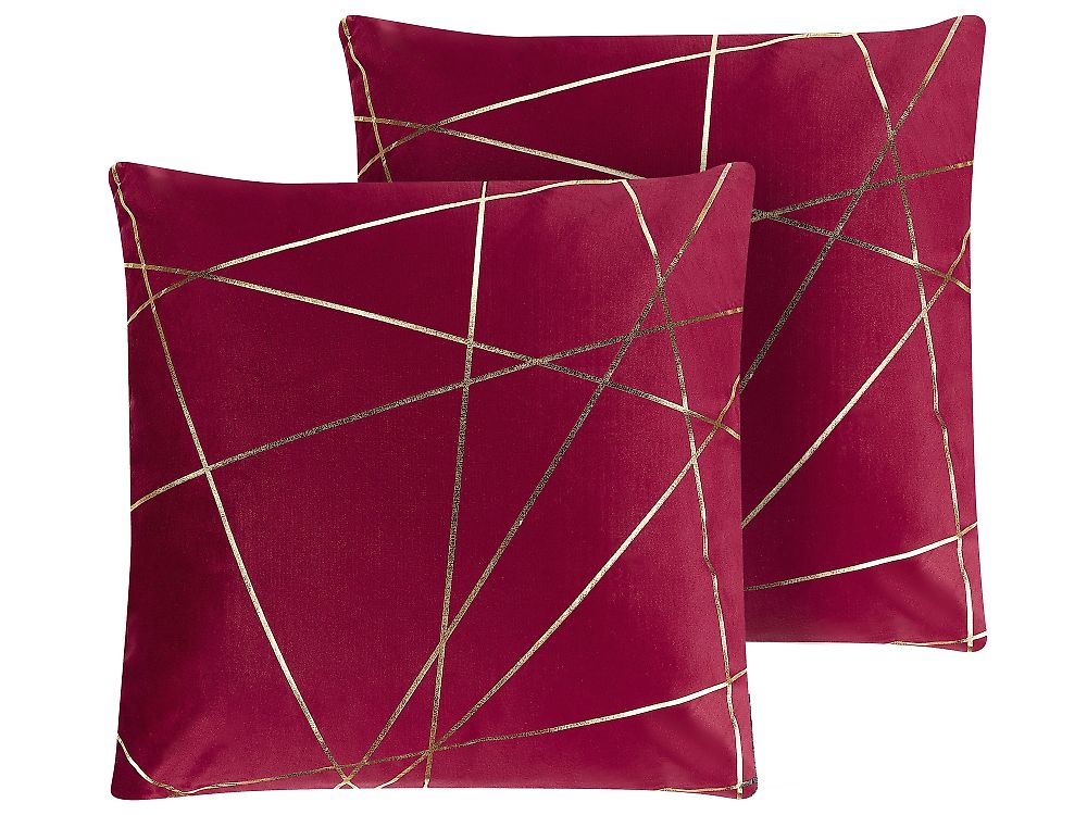 Set di 2 cuscini PINUS 45 x 45 cm Velluto Rosso Trama geometrica