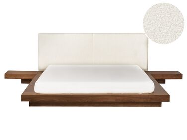 Cama de casal castanha com cabeceira em bouclé 160 x 200 cm ZEN