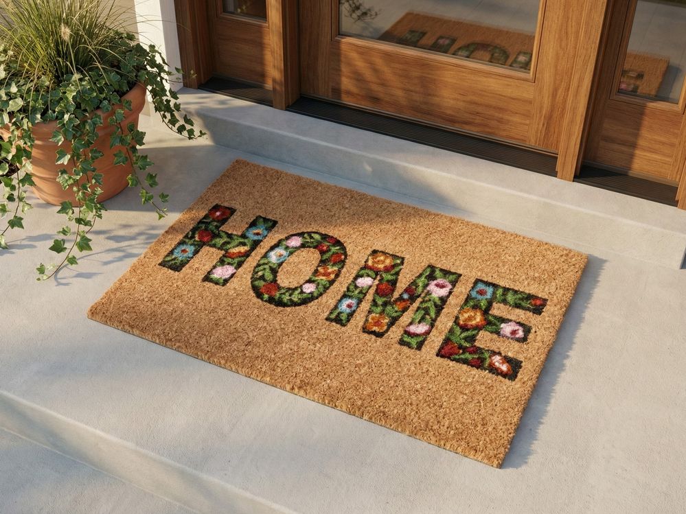 Fußmatte ZAMBALES Naturfarben 40 x 60 cm Schriftzug Kokosfasern