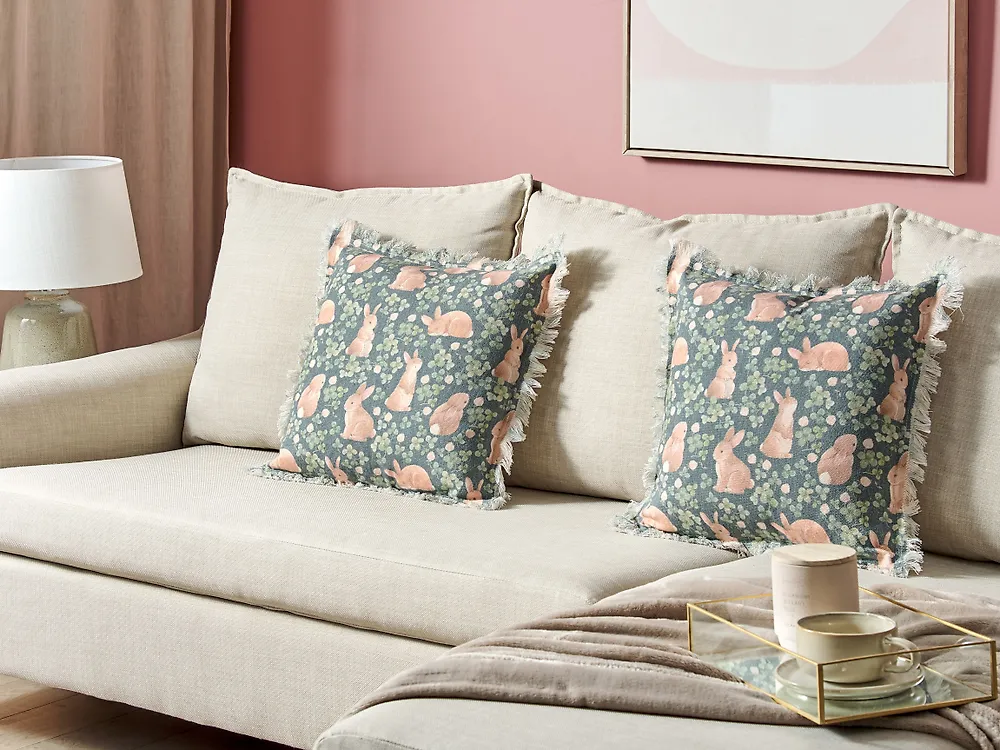 Set of 2 Decorative Cushions ALSTROEMERIA 45 x 45 cm Cotton Green Animal Pattern_1184811