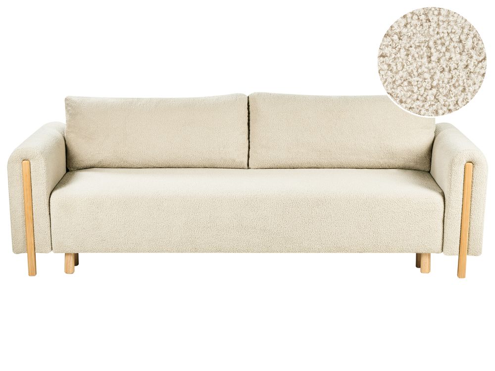 Sofa rozkładana dla 3 osób KVAM ze schowkiem Boucle Złamana biel