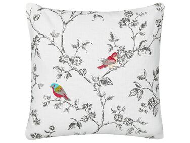 Almofada decorativa com bordado de pássaros em algodão branco 45 x 45 cm DILLENIA