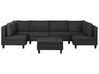 Canapé panoramique modulable 6 places en tissu noir avec pouf ottoman FEVIK_781265