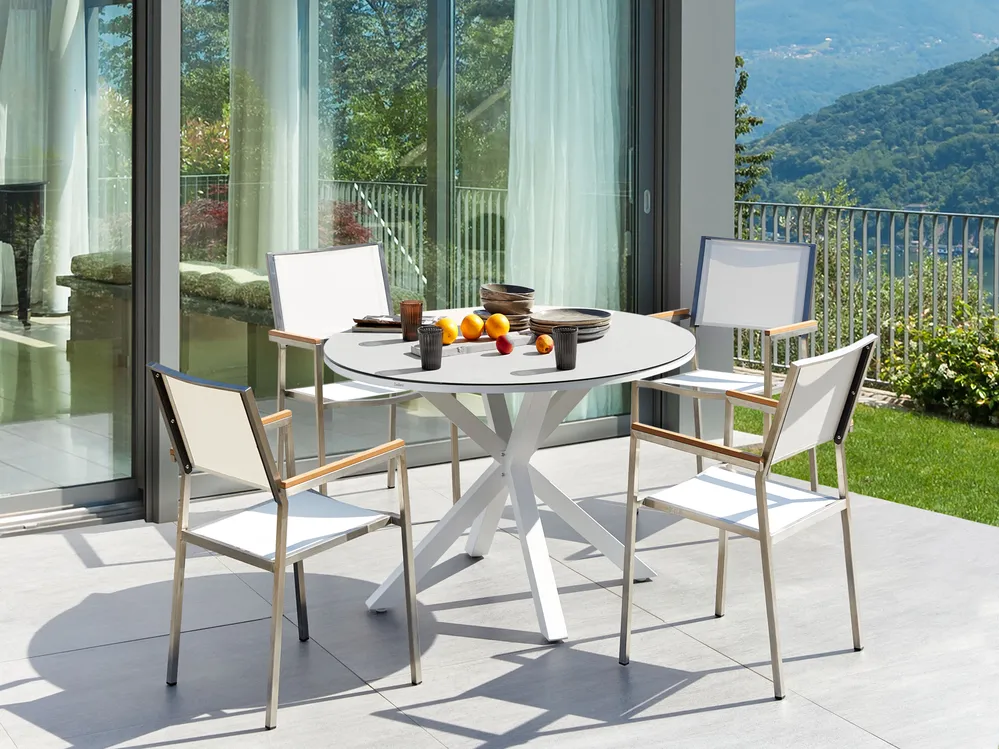 Garden Dining Set 4 Seater MALETTO/GROSSETO Metal Marble Effect White/ Beige