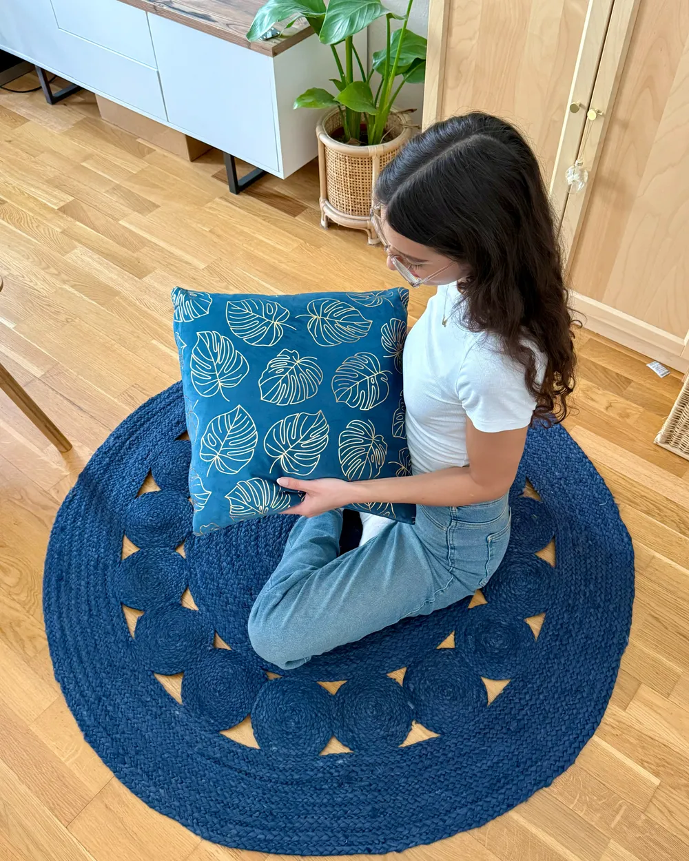 Tappeto KOYUNLU Blu scuro ø 120 cm Iuta_982524
