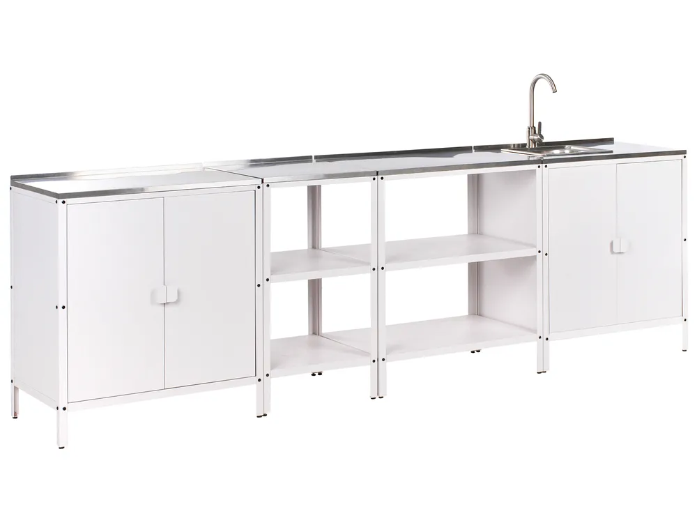 4 Piece Outdoor Kitchen Set with Sink VILAMA White Metal