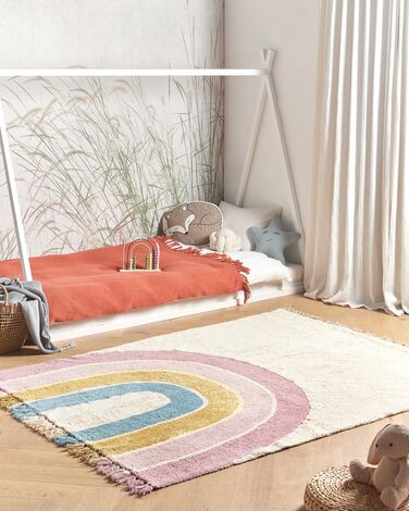 Cotton Kids Rug Rainbow Pattern 140 x 200 cm Beige and Multicolour TATARLI