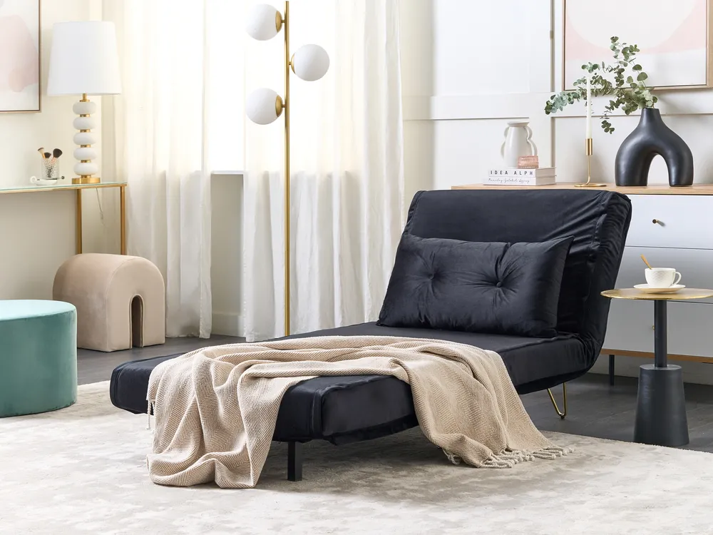 Divano letto singolo VESTFOLD Velluto Nero_850993