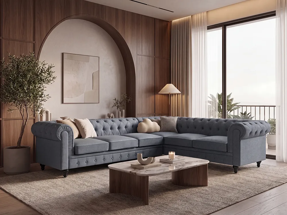 Narożnik dla 6 osób CHESTERFIELD Szary Lewostronny_1151260