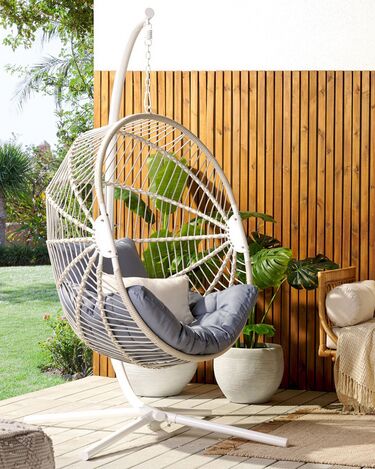 PE Rattan Hanging Chair with Stand White ACRI