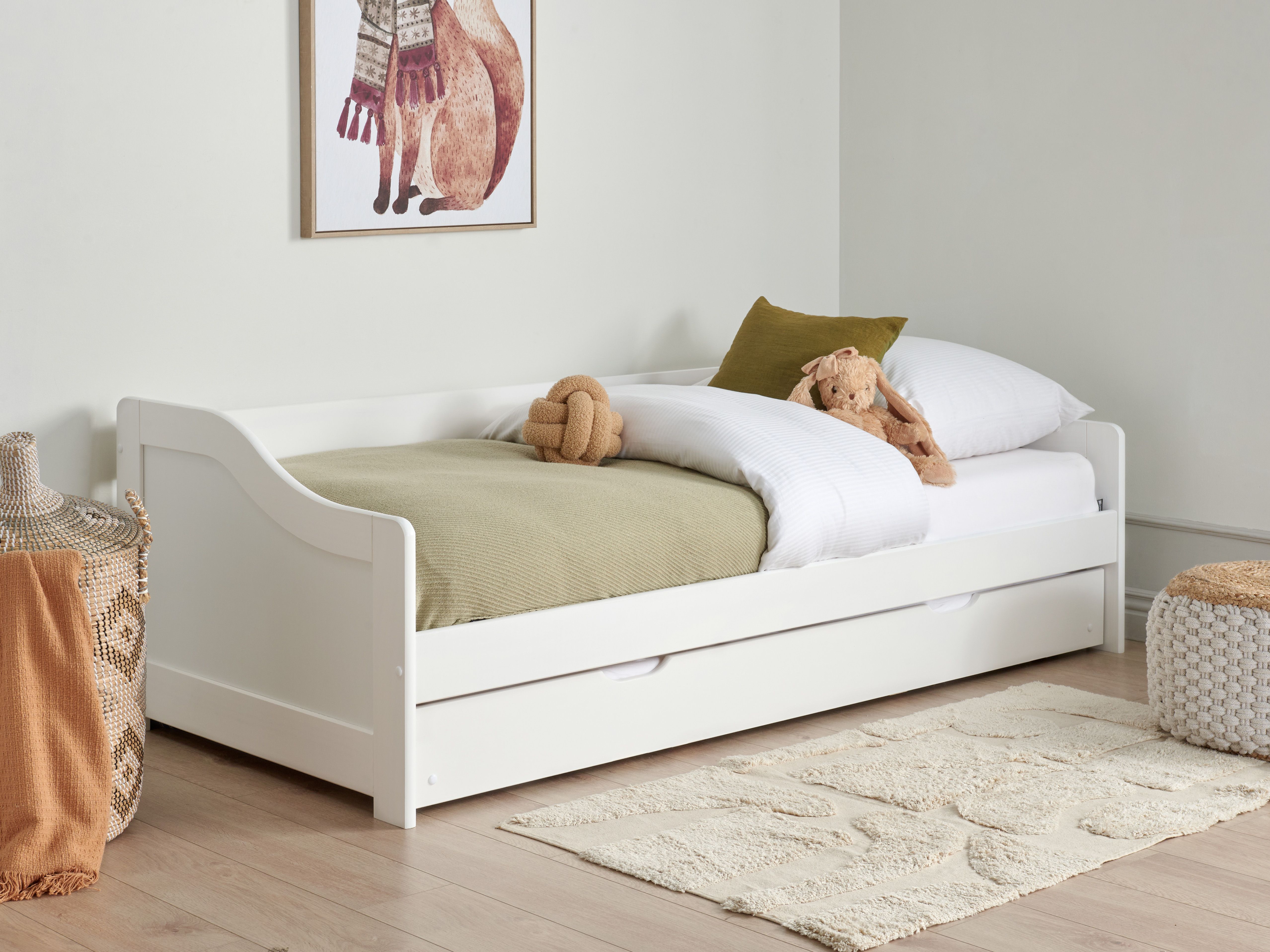 Wooden EU Single Trundle Bed 90 x 200 cm White LUNERAY Beliani.co.uk — free download