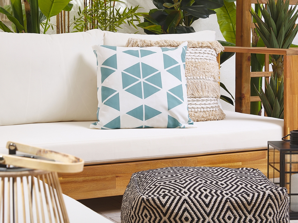 Set of 2 Outdoor Cushions Geometric Pattern 45 x 45 cm White and Blue RIGOSA Beliani