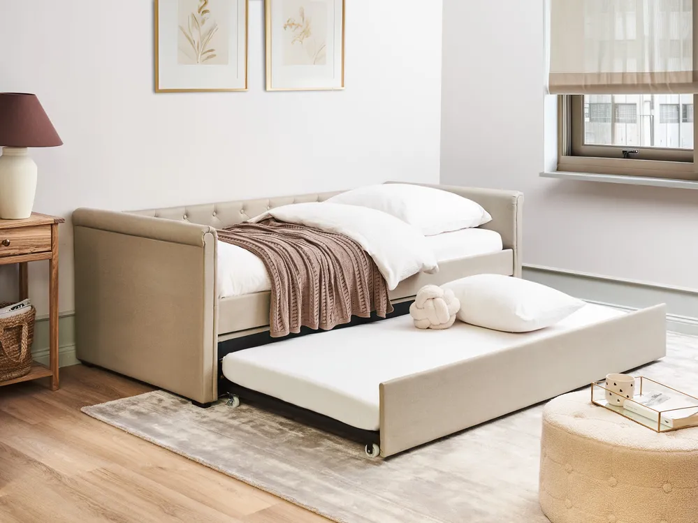 Lit gigogne Tissu LIBOURNE 90 x 200 cm Beige