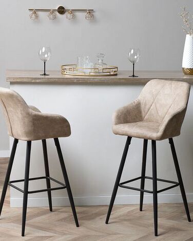 Set of 2 Fabric Bar Chairs Beige DARIEN