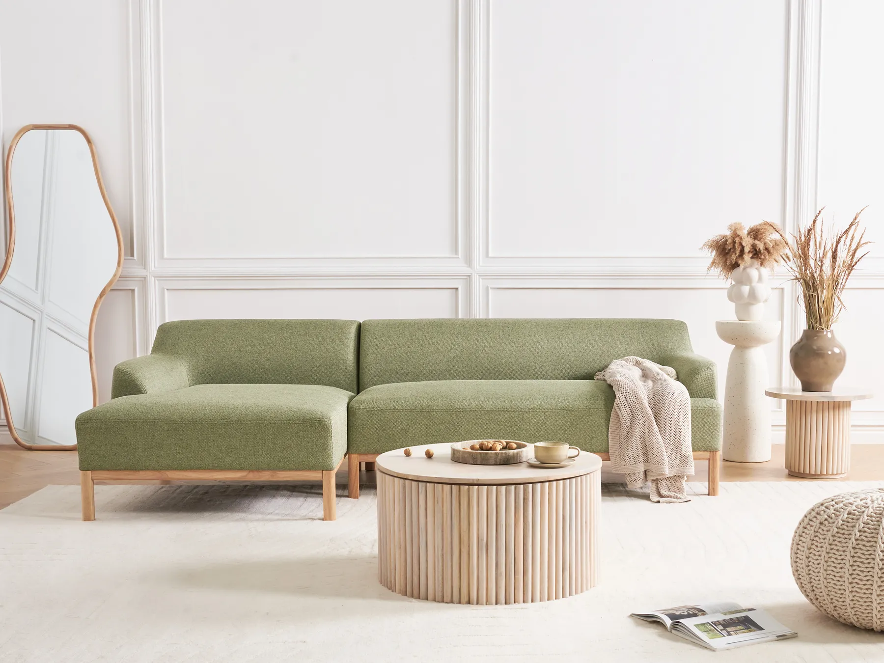 Corner Sofa 3 Seater SOSJO Fabric Olive Green Right Hand_941054