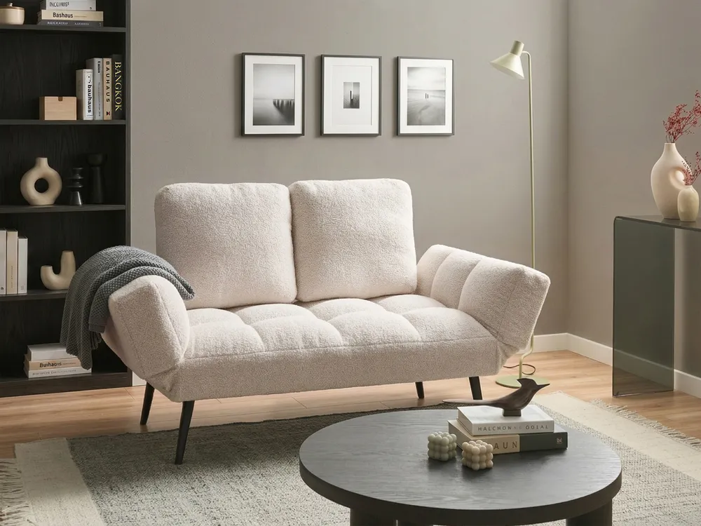 Sofa rozkładana dla 2 osób BREKKE Boucle Złamana biel