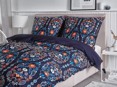 Cotton Sateen Duvet Cover Set Oriental Pattern 135 x 200 cm Dark Blue MADRONA