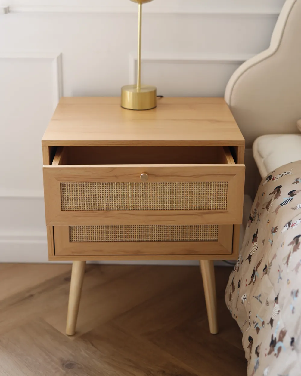 2 Drawer Bedside Table PEROTE Rattan Light Brown_1022466
