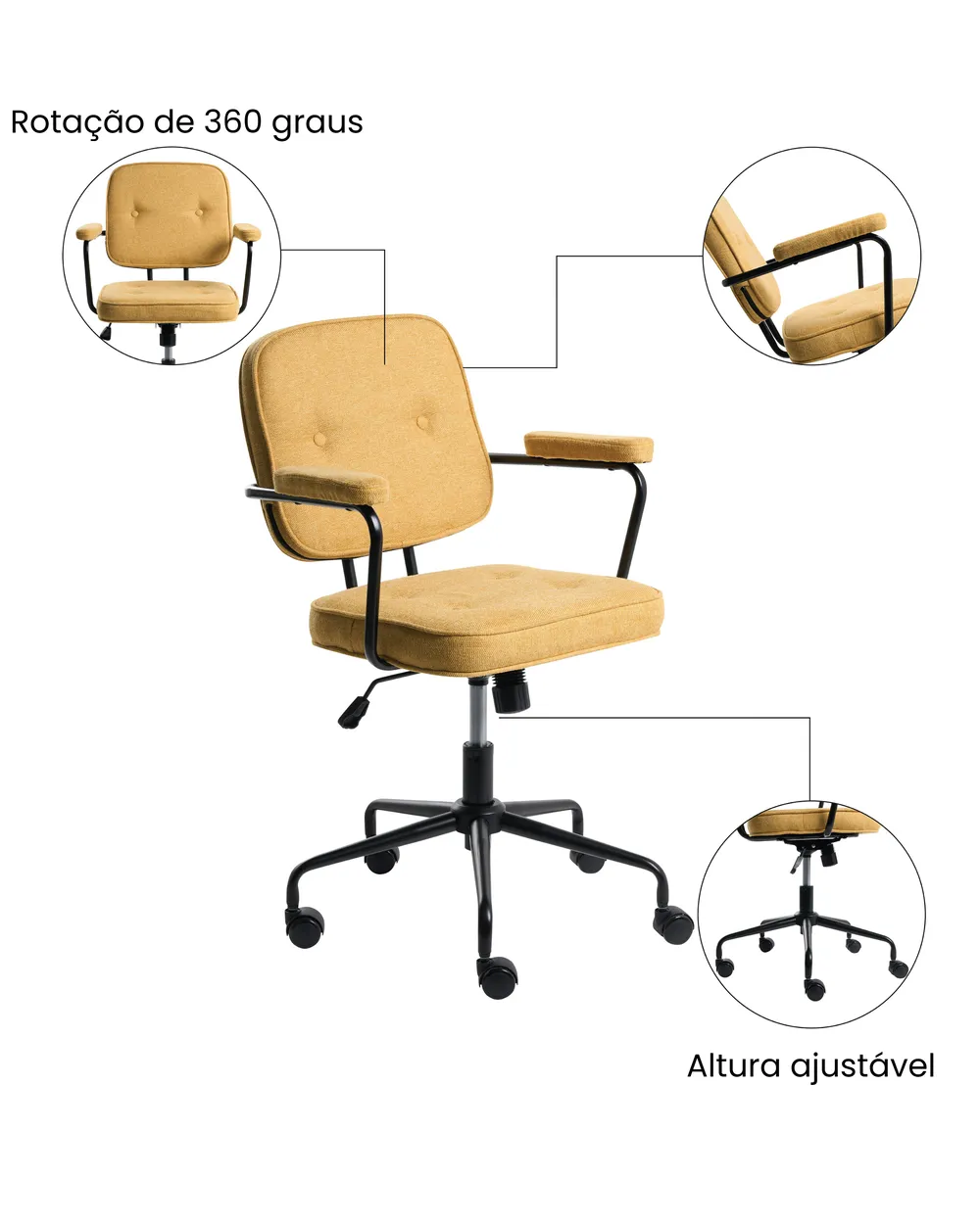 Cadeira home office PAWNEE Tecido Amarelo_1070562