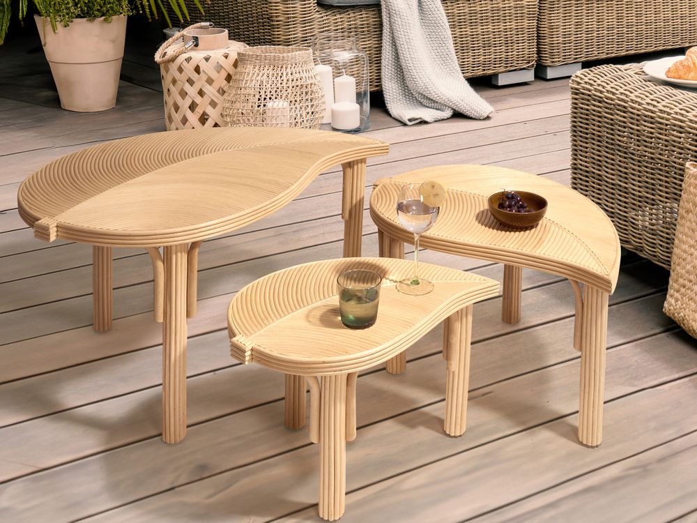 Set of 3 Coffee Tables PARALIA Rattan Natural