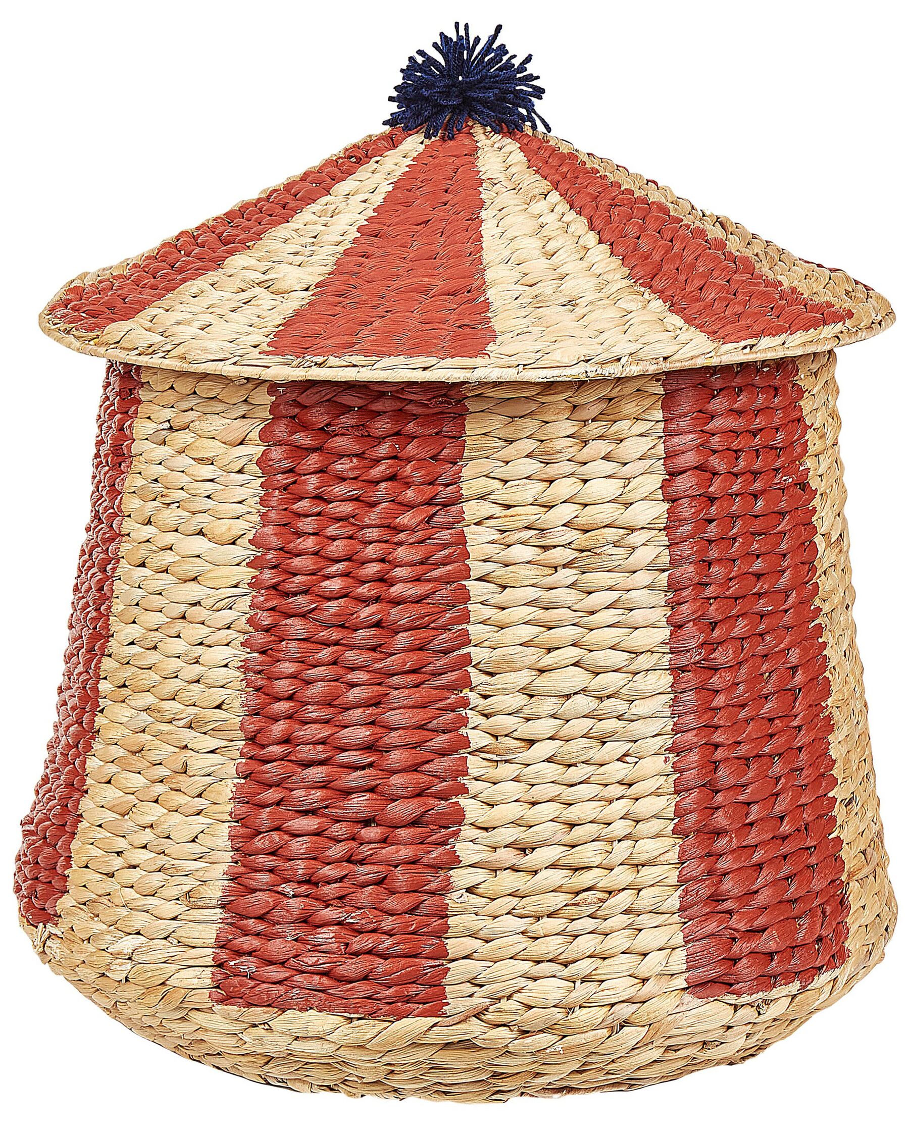 Water Hyacinth Wicker Circus Tent Basket Beige and Red KIMBERLEY_893165