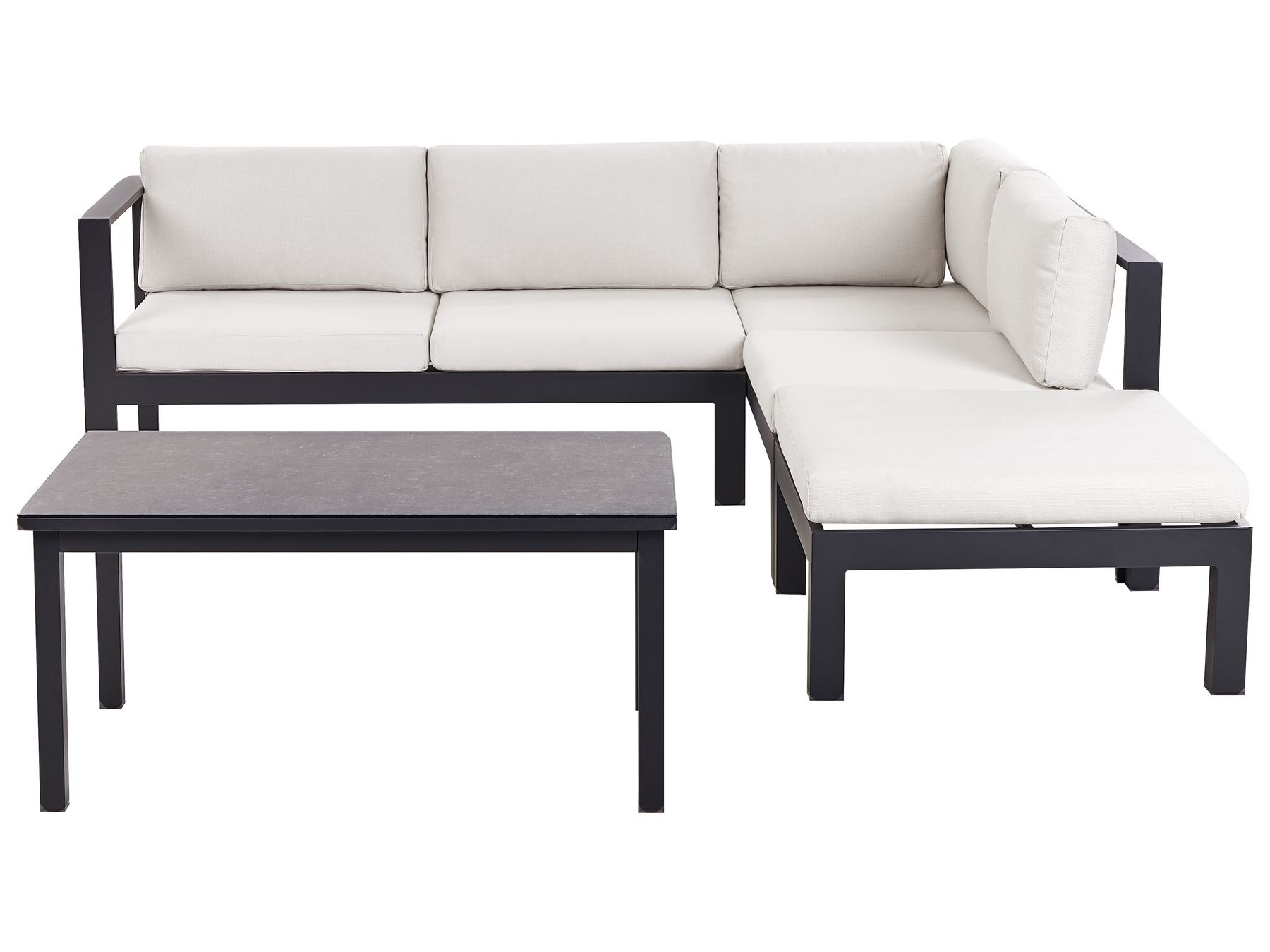 Lounge Set 3-teilig Aluminium schwarz 5-Sitzer Auflagen cremeweiß MESSINA_929520