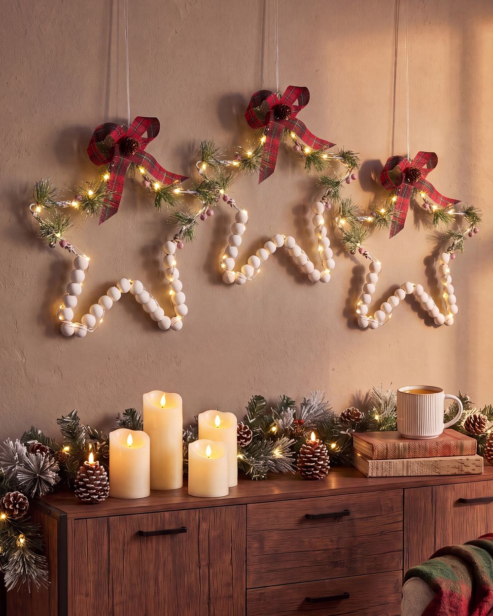Set of 3 Hanging Decorations LED KALLAVESI 25/30/35 cm Star White