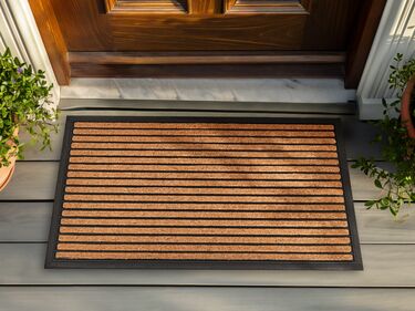 Doormat Striped Pattern Natural and Black ZAGROS