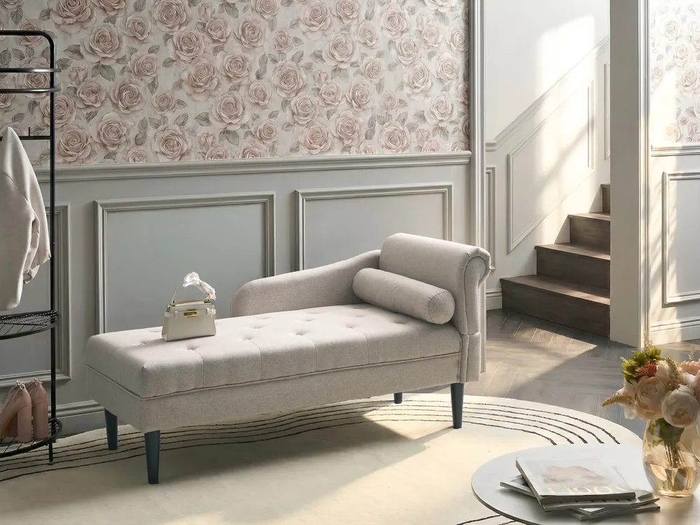 Right-Hand Chaise Longue YVOIRE Fabric Beige