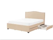 Bed with Storage Drawers MONTPELLIER Fabric Beige 160 x 200 cm (EU King Size)_754240