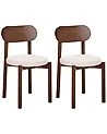 Set of 2 Dining Chairs PAULINA Wood Brown/ Light Beige
