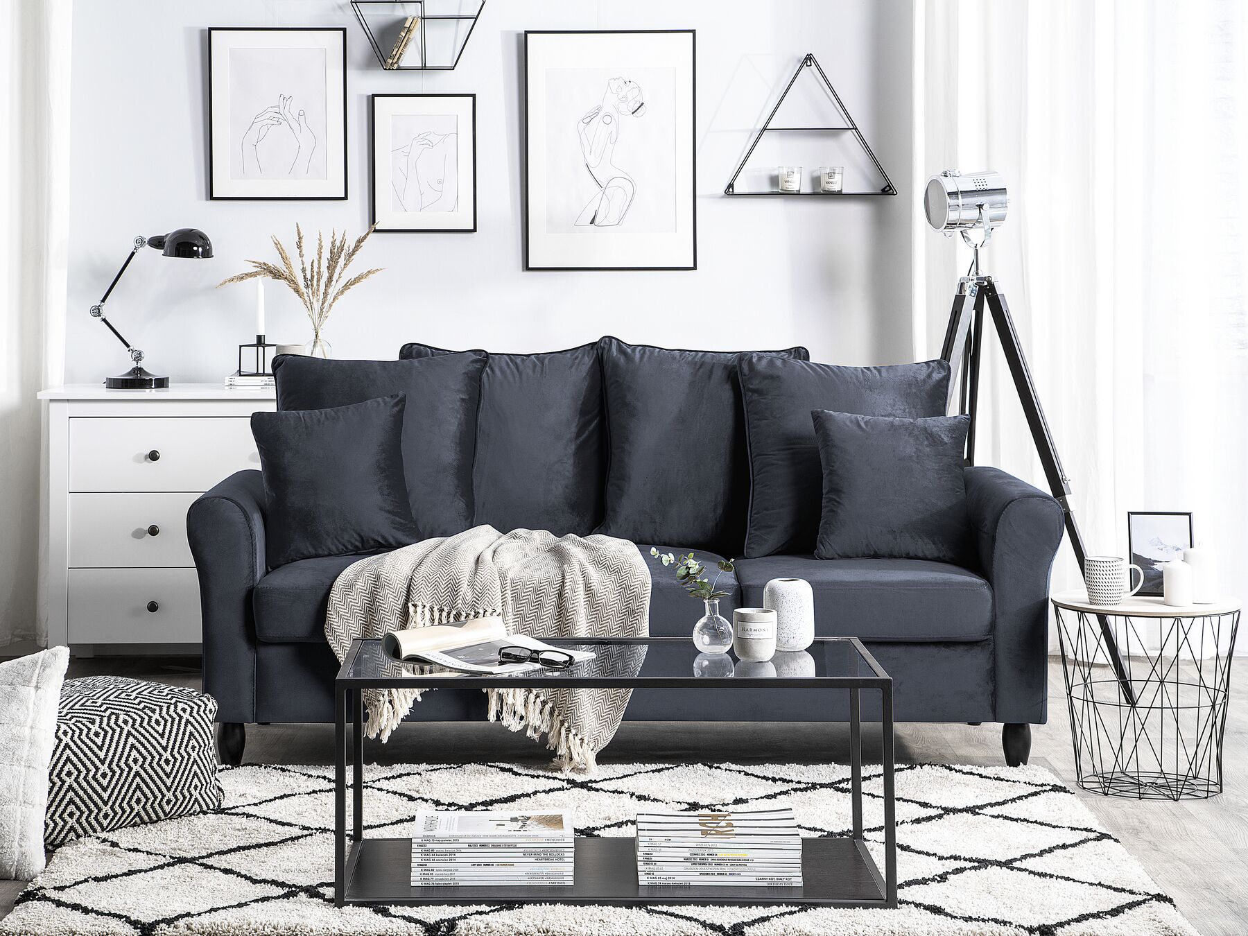3-seters sofa fløyel grå BORNHOLM_711051
