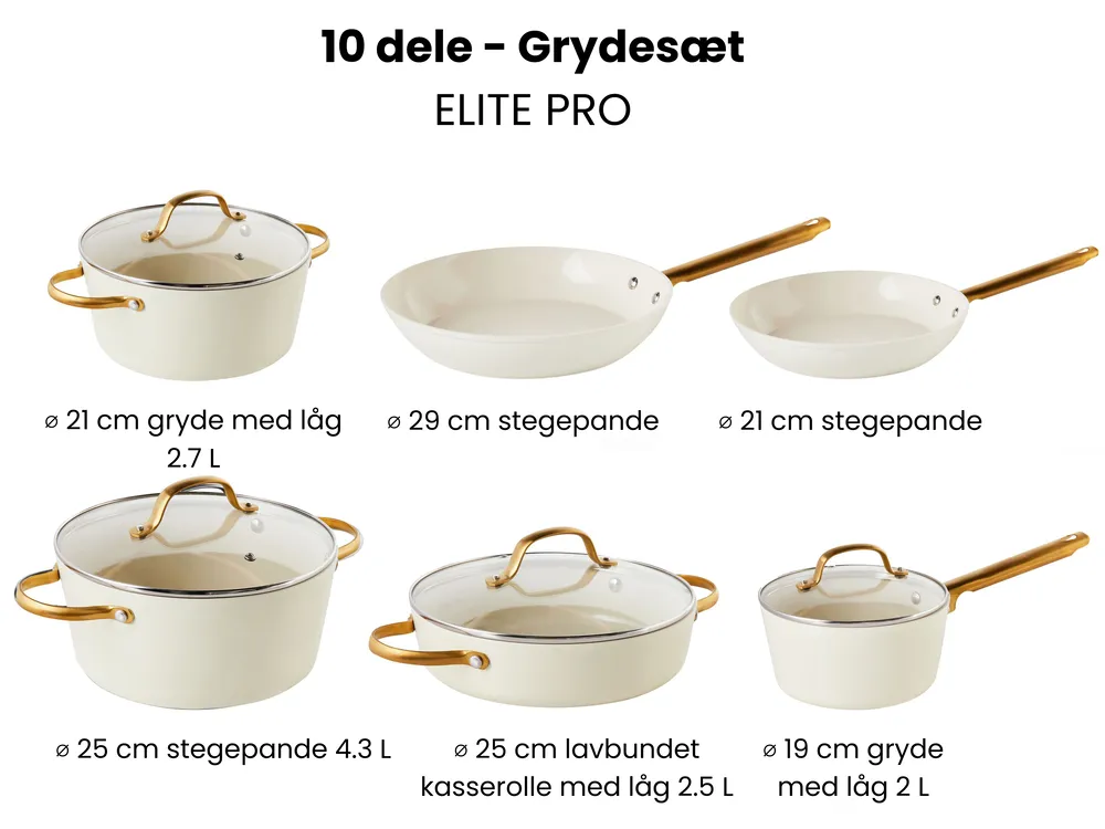 Grydesæt med 10 dele ELITE PRO Cremehvid_992893