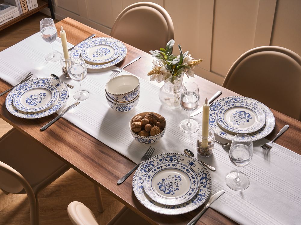 Zastawa stołowa 24-częściowa GALANGAL Porcelana Biały/ niebieski