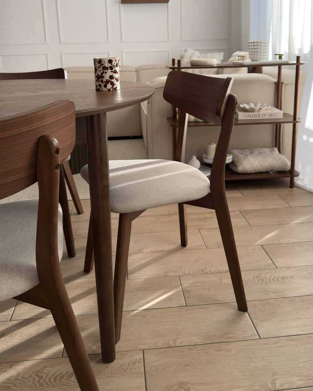 Set of 2 Dining Chairs HOLLY Wood Brown/ Beige_977986