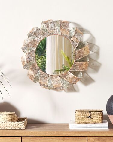 Wall Mirror ø 54 cm White with Copper MANGALORE